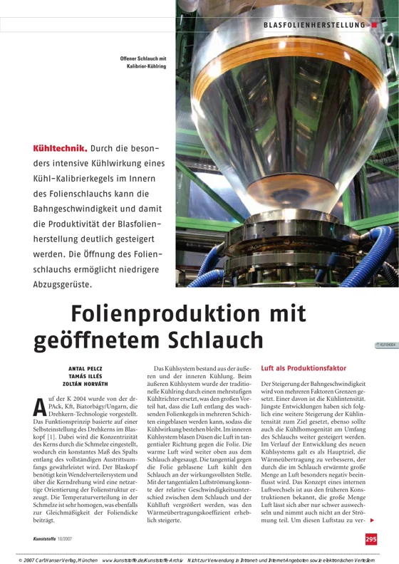 Az eredeti cikk előnézete: Folienproduktion mit geöffnetem Schlauch